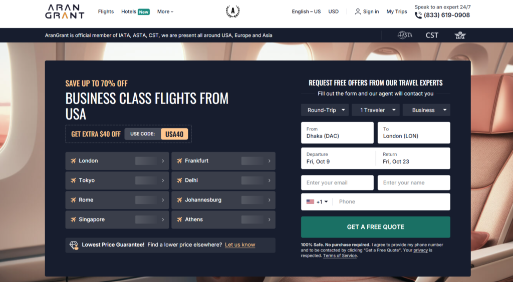 AranGrant Review 2026: Is AranGrant Worth Using for Business Class Flights?